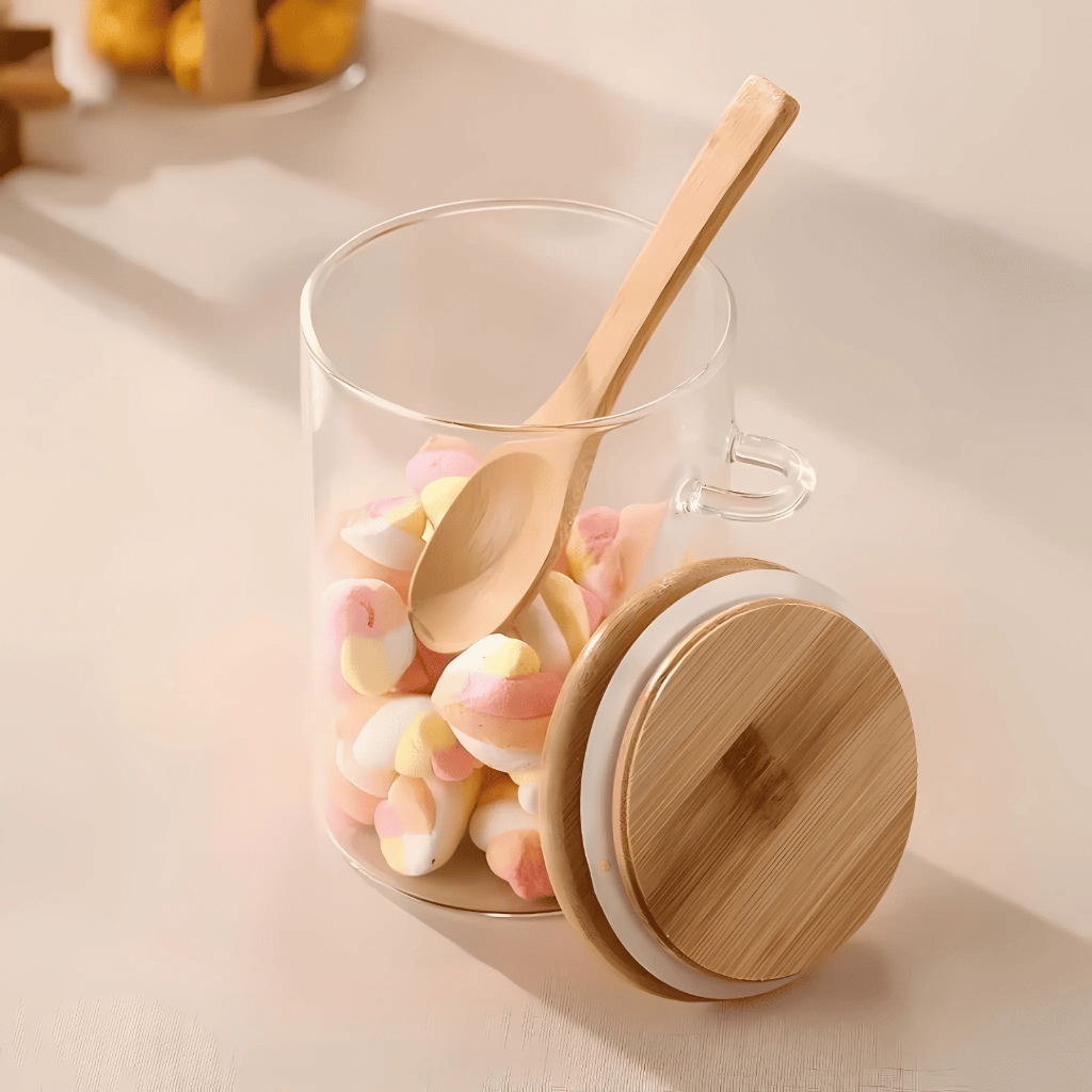 Pote Hermético De Vidro Colher em Bambu 970ml 750ml 550ml Redondo — imagen 6