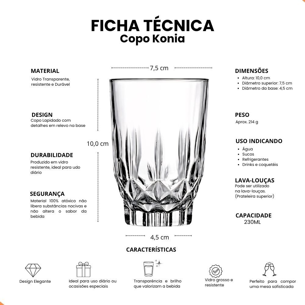 Jogo de Copos de Vidro Trabalhado 230ml Luxo | Kit para Drinks Água Suco | Design Elegante Mesa Posta — imagen 7