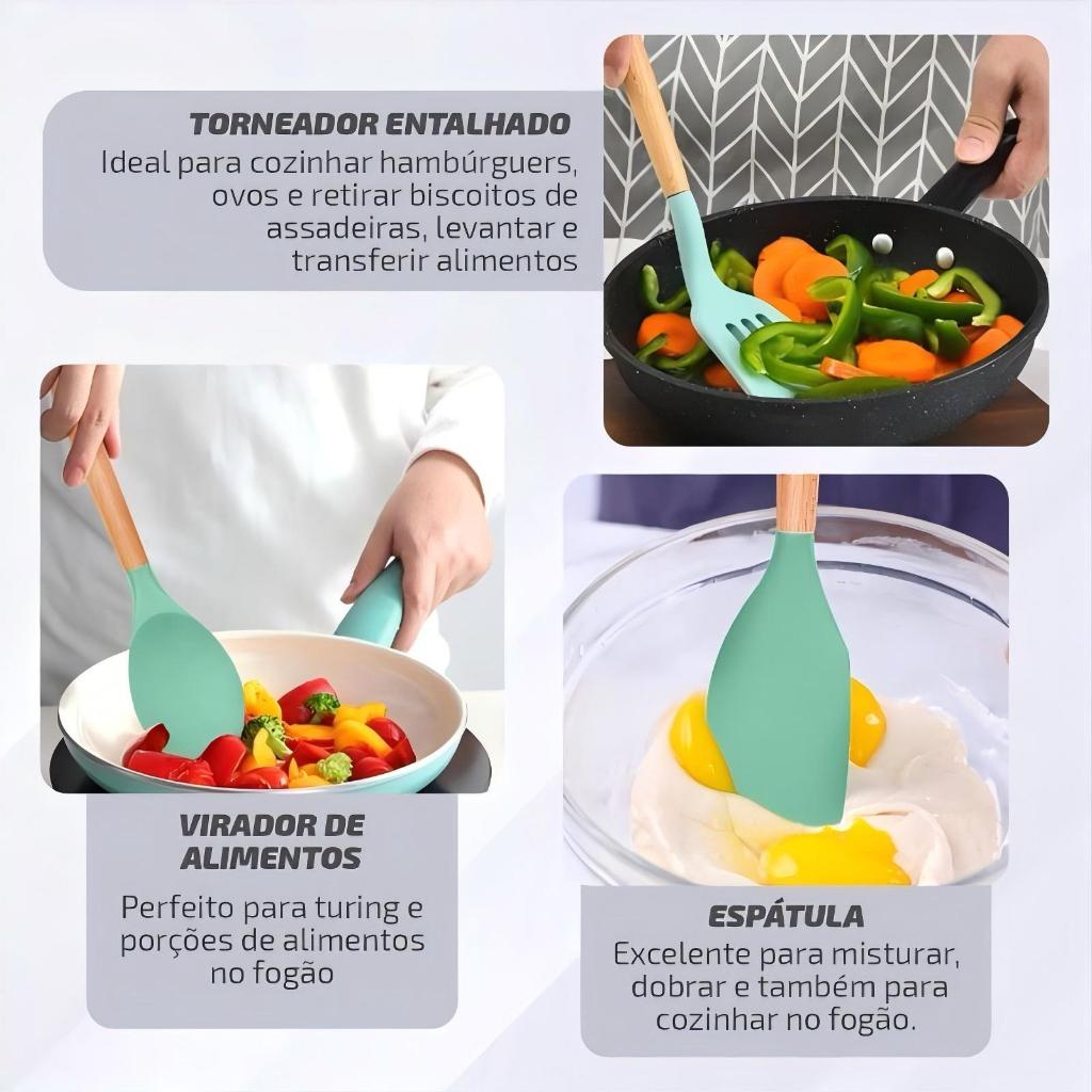 KIT de Utensílios Para Cozinha em Silicone e Bambu 12 Peças — imagen 7