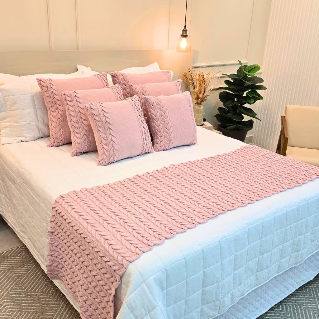 Kit Peseira Manta Tricot Sofá Cama Casal Queen King Aconchego Home Decor + 2 Capas Almofadas — imagen 4