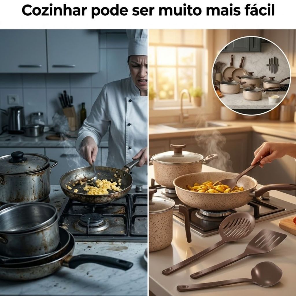 Jogo De Panelas 10 Peças Antiaderente Conjunto Caçarola Frigideira Fervedor Cor Coffee Cappuccino Kit Talheres — imagen 3