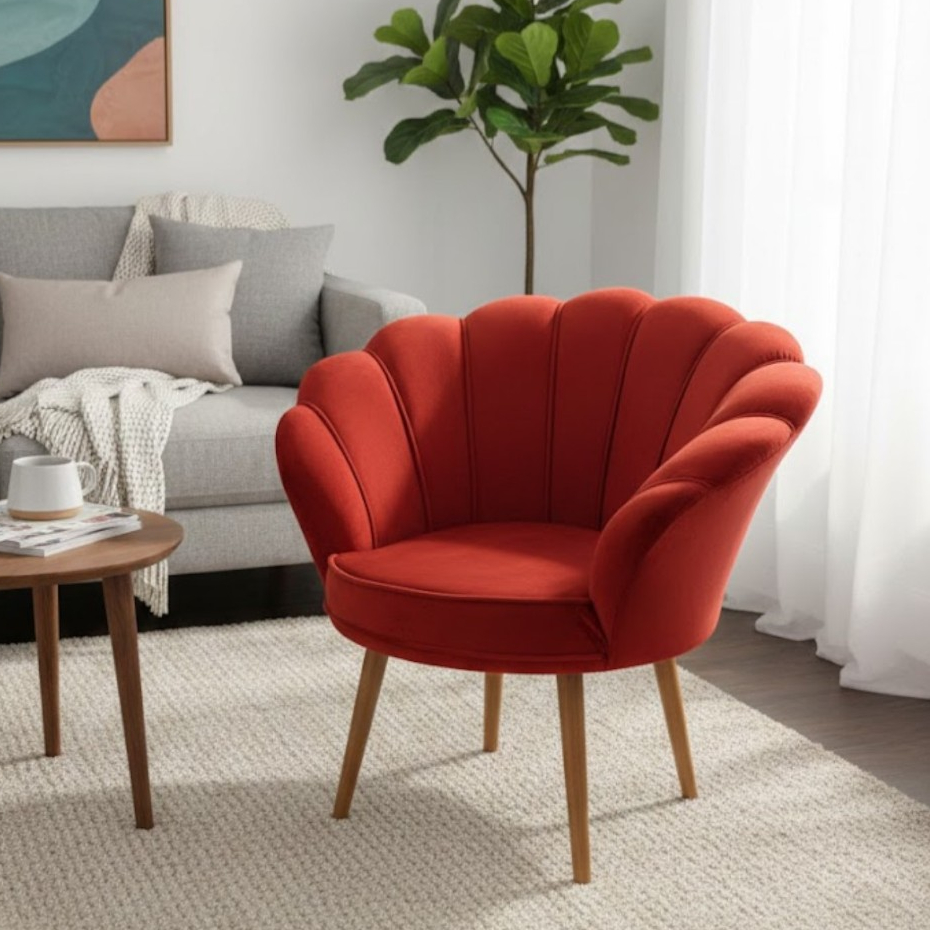 Poltrona Decorativa Pétala luxo Tecido Veludo Pés Palito Sala, quarto e recepção. — imagen 2