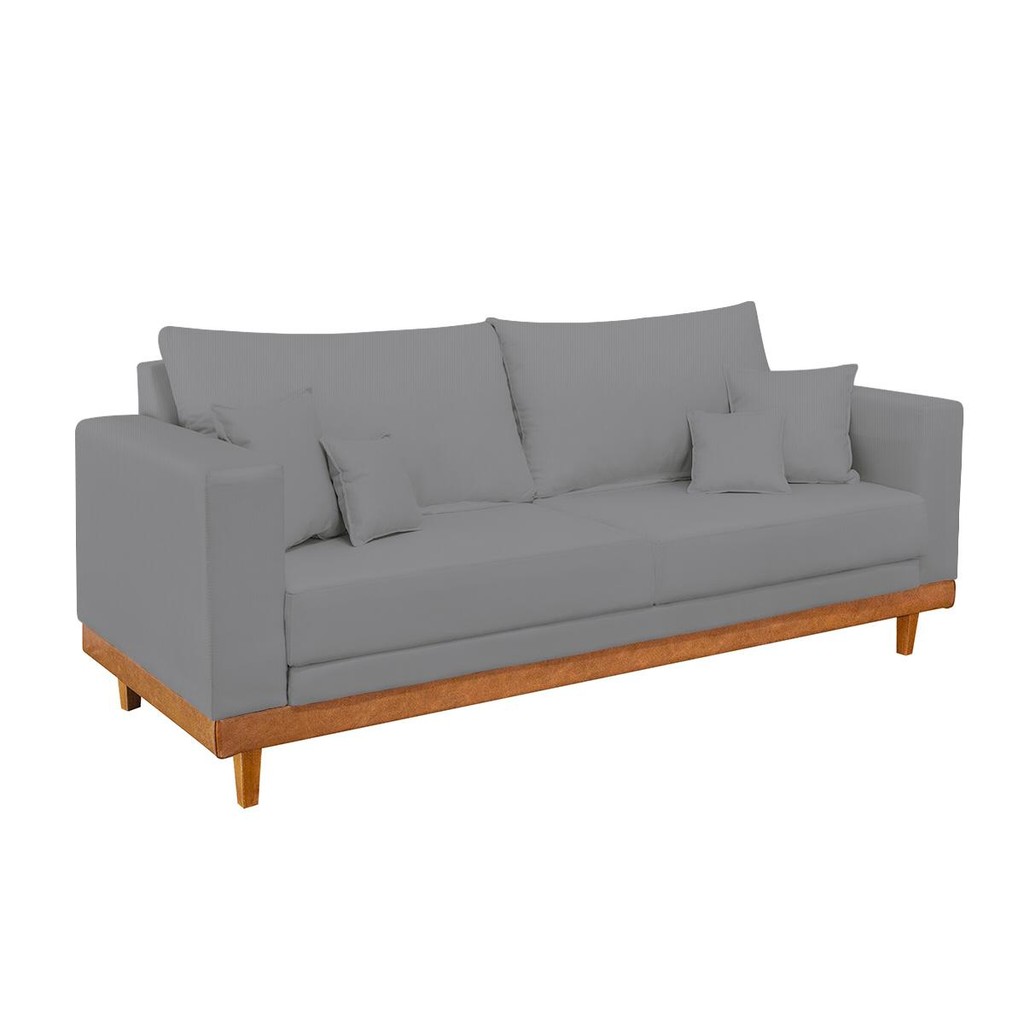 Sofá 3 Lugares Living Com Base Madeira Linho Balaqui Decor — imagen 4