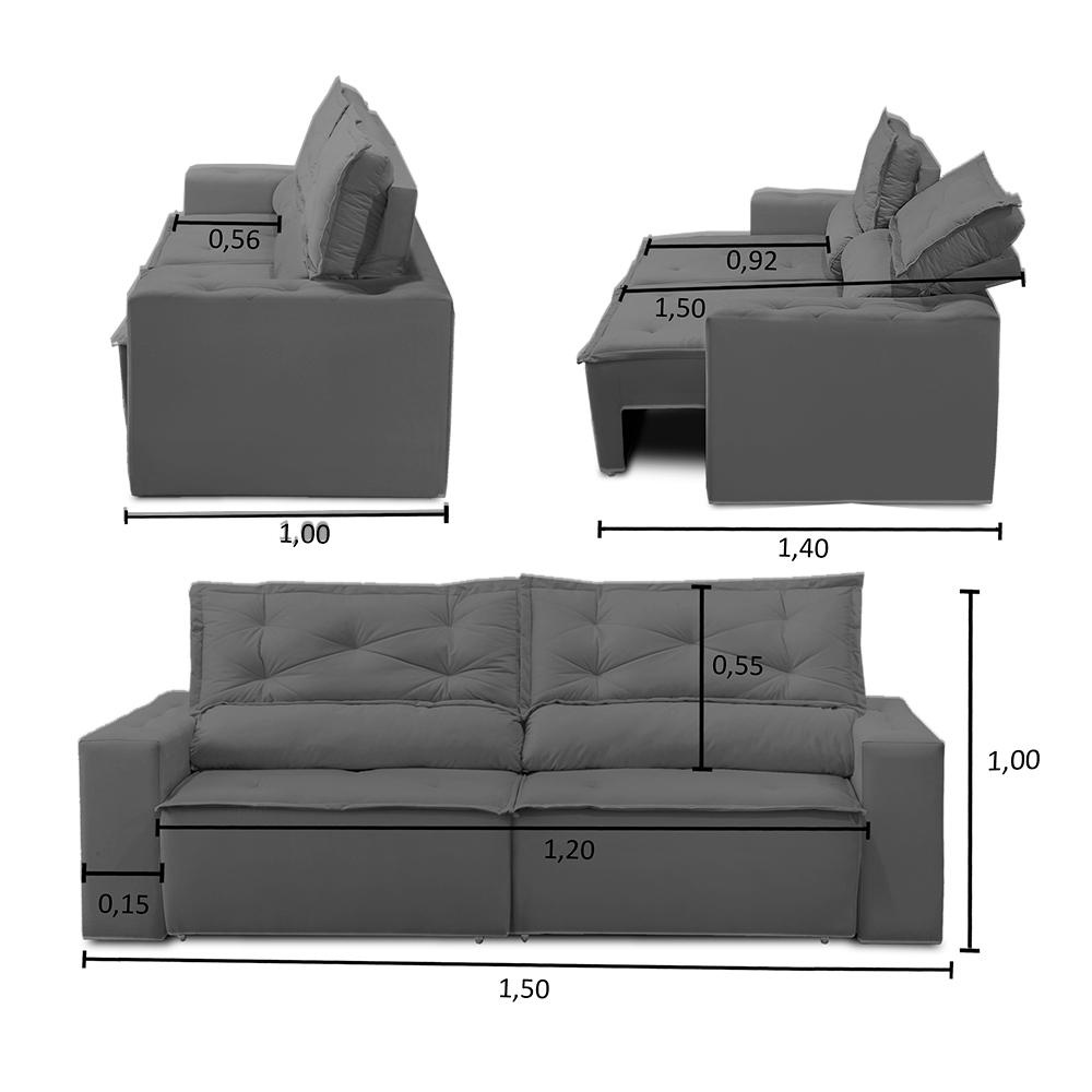 Sofá Retrátil e Reclinável 2 lugares com Molas 1,50m Livia Suede Cinza Adonai Estofados — imagen 3