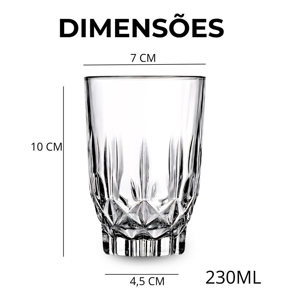 Jogo de Copos de Vidro Trabalhado 230ml Luxo | Kit para Drinks Água Suco | Design Elegante Mesa Posta — imagen 5