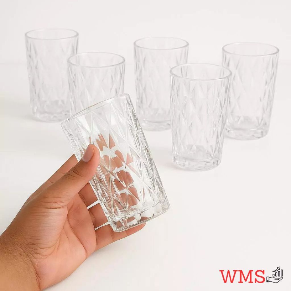 Jogo 6 Copos Diamante Vidro 220ml Cristal Elegante Relevo Geométrico Drinks — imagen 2