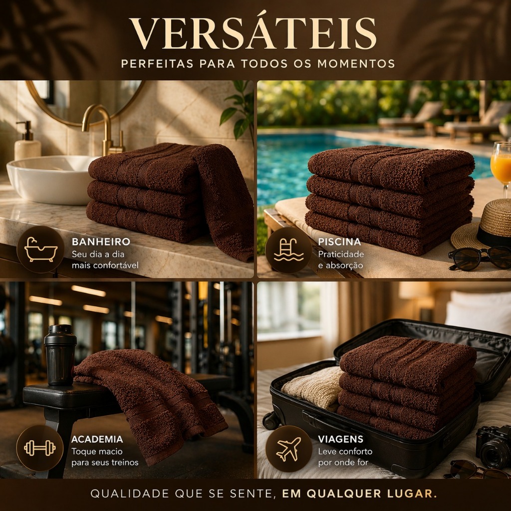Kit 4 Toalhas - Banho Felpudas Ultra Macias 100% Algodão Puro 1,30x65cm Conforto e Qualidade — imagen 2