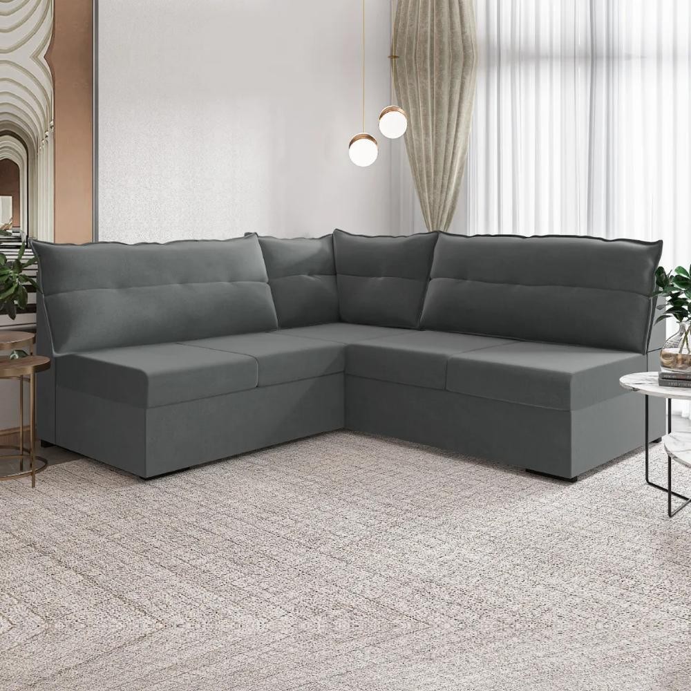 Sofá de Canto 5 Lugares Renaut Suede Cinza Mamflex — imagen 2