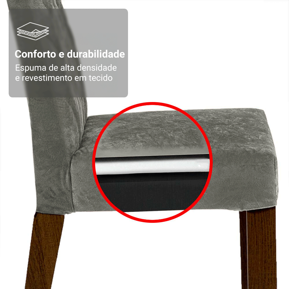 Conjunto Sala de Jantar Mesa Tampo de Vidro 4 Cadeiras Rustic/Cinza/Silver Anaju Madesa — imagen 5