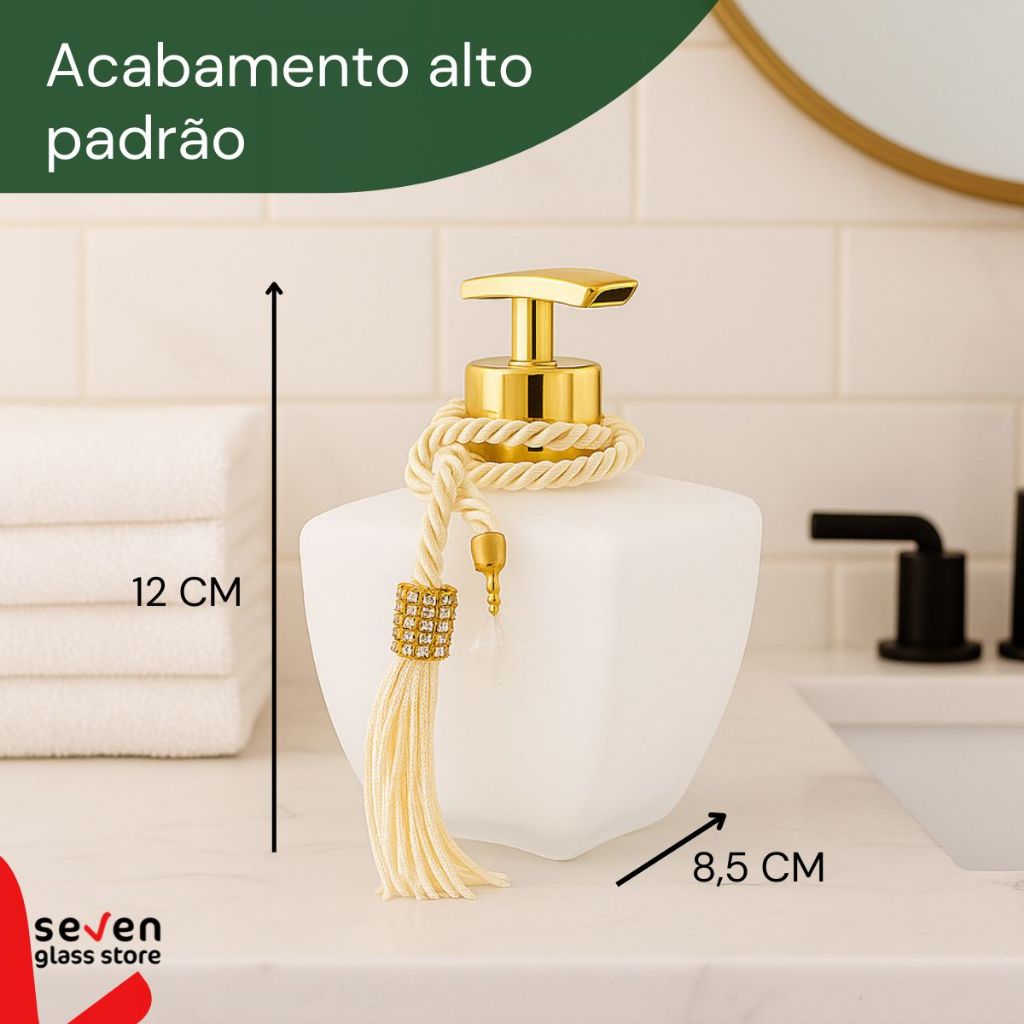 Kit Banheiro Vidro Estrela Degrade Branco Porta Sabonete Liquido e Difusor C/ Bandeja Luxo — imagen 6