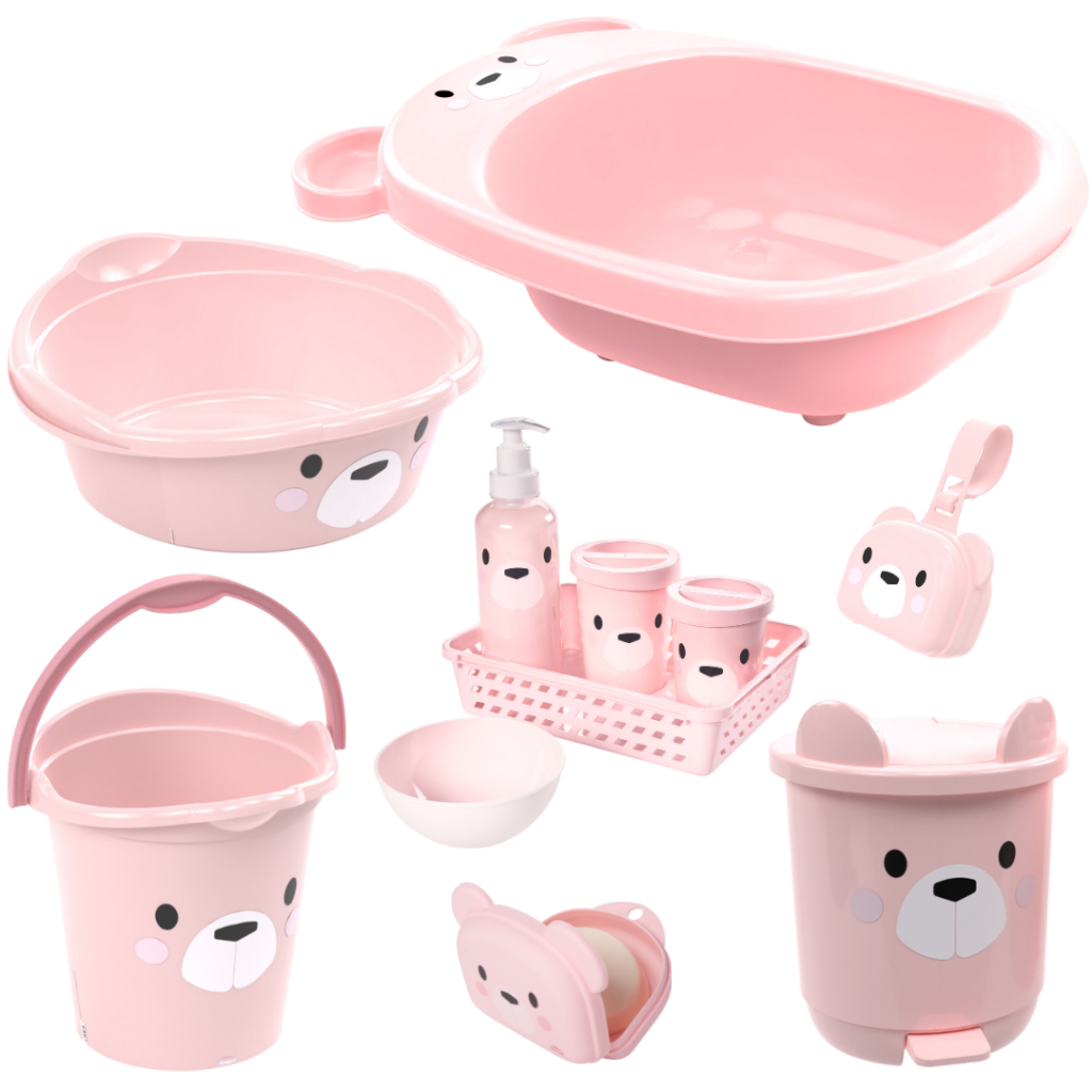 KIT BANHEIRA DE BEBÊ DECORADA LUDICA PLASUTIL + KIT HIGIENE URSO 5 PEÇAS + BACIA LIXEIRA BALDE SABONETEIRA PORTA CHUPETA — imagen 2