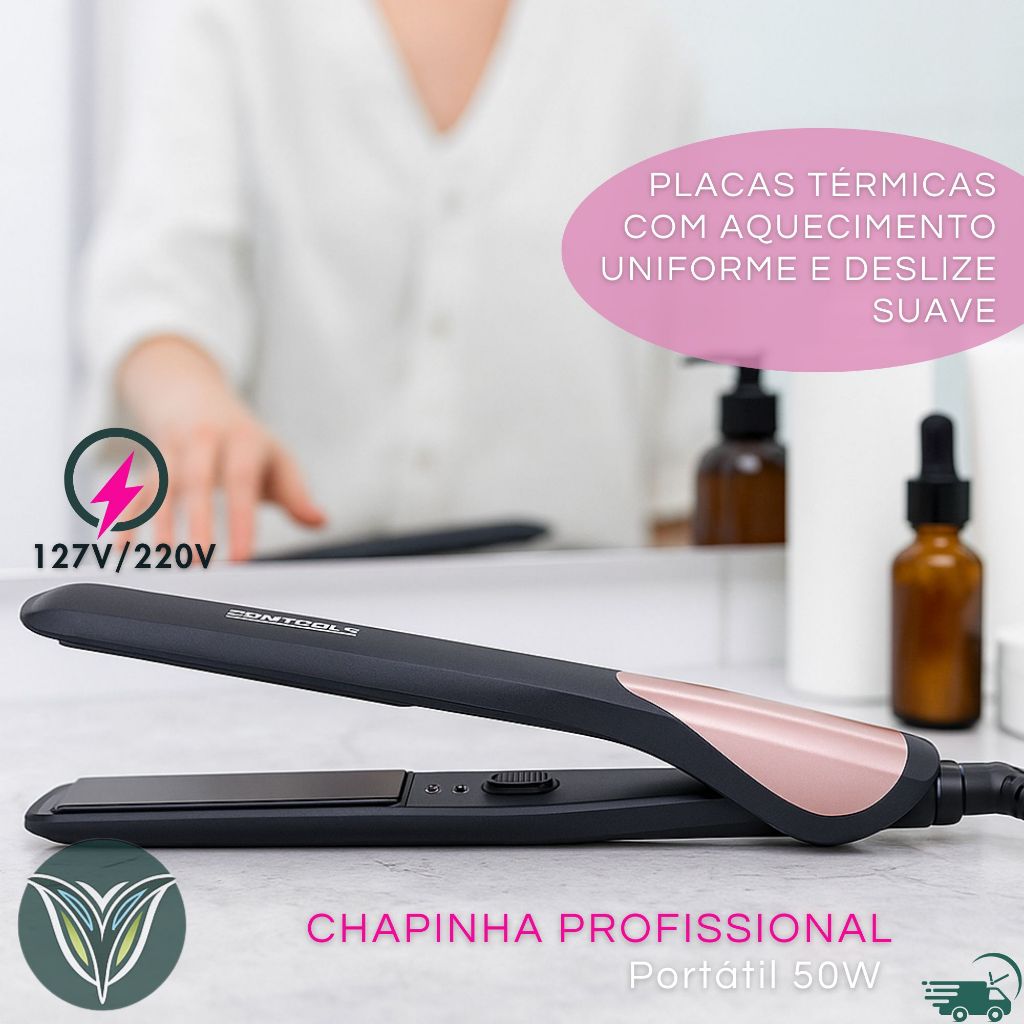 KIT 3 Escova Secadora + Secador de Cabelo Portátil + Modelador de Cachos + Chapinha Profissional Rosa Potente Qualidade — imagen 6
