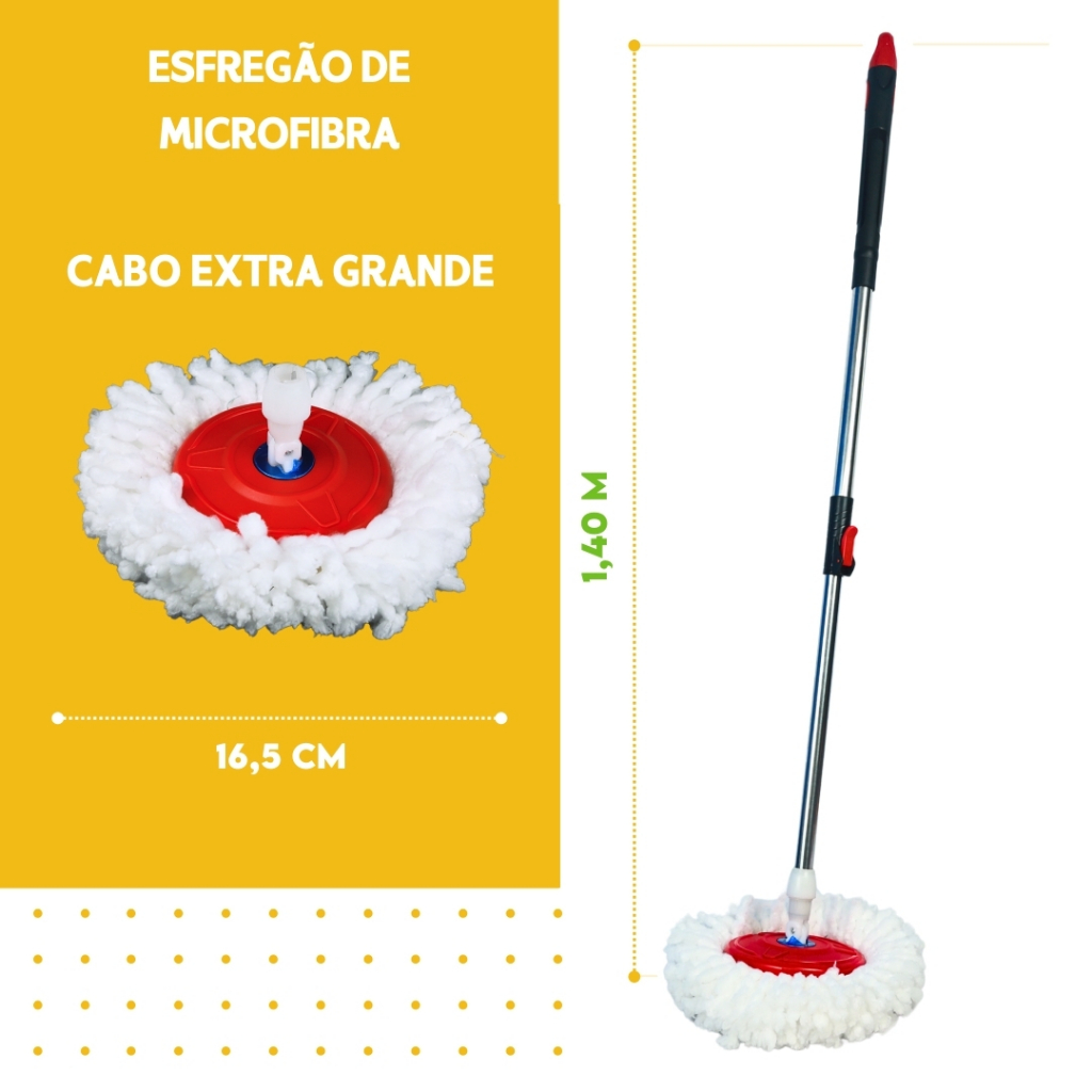 Mop Girátorio Cleaner Profissional – Balde com Centrífuga 14L + Refil Duplo e Cabo Reforçado - MN — imagen 3