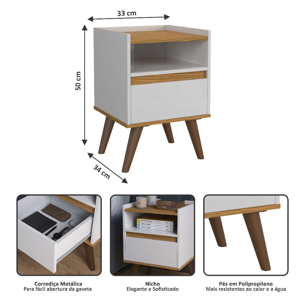 Conjunto Mesa De Cab Com Gaveta + Cabeceira Estofada Box Para Cama Queen KELLY E KIT TED BRA/FREIJÓ — imagen 5