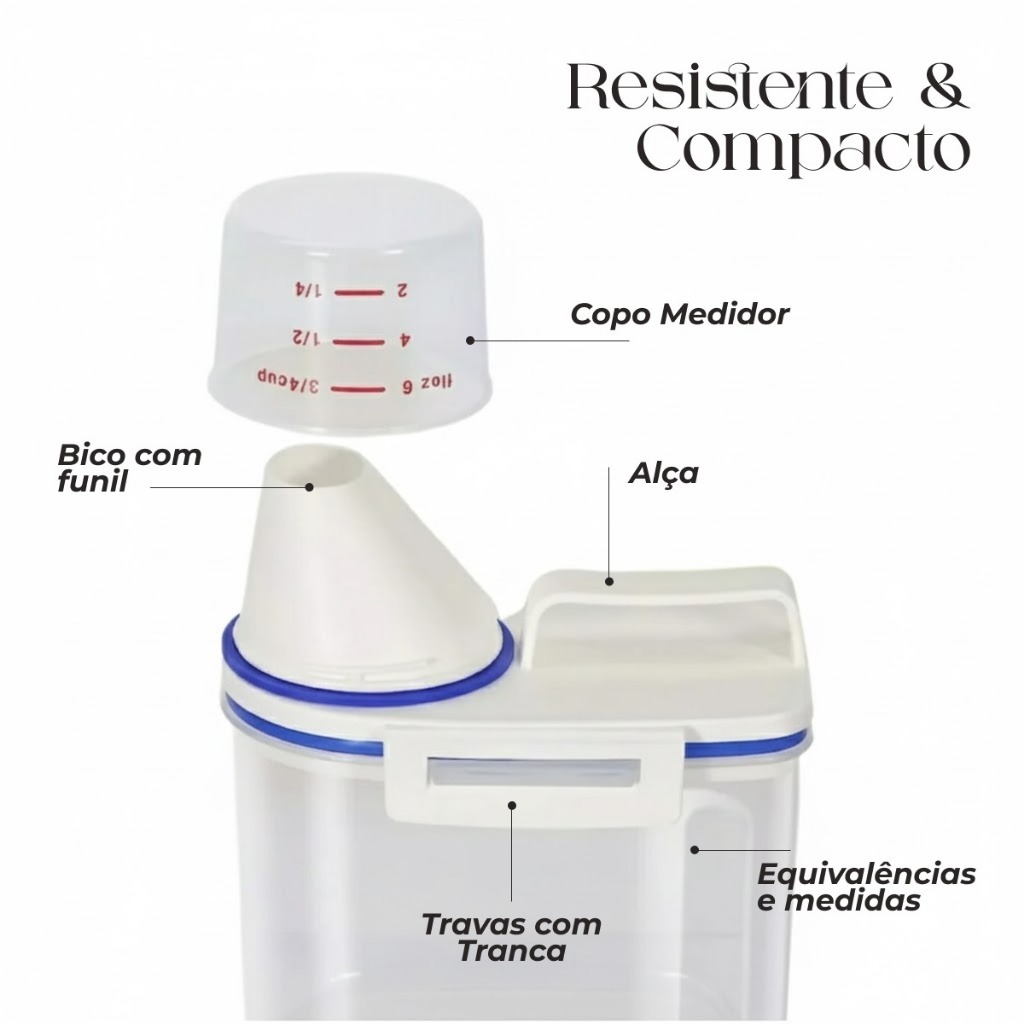 Kit 4 Potes Herméticos 2L Para Lavanderia Com Vedação P/ Sabão em Pó Amaciante Produtos de Limpeza Organização Total — imagen 7