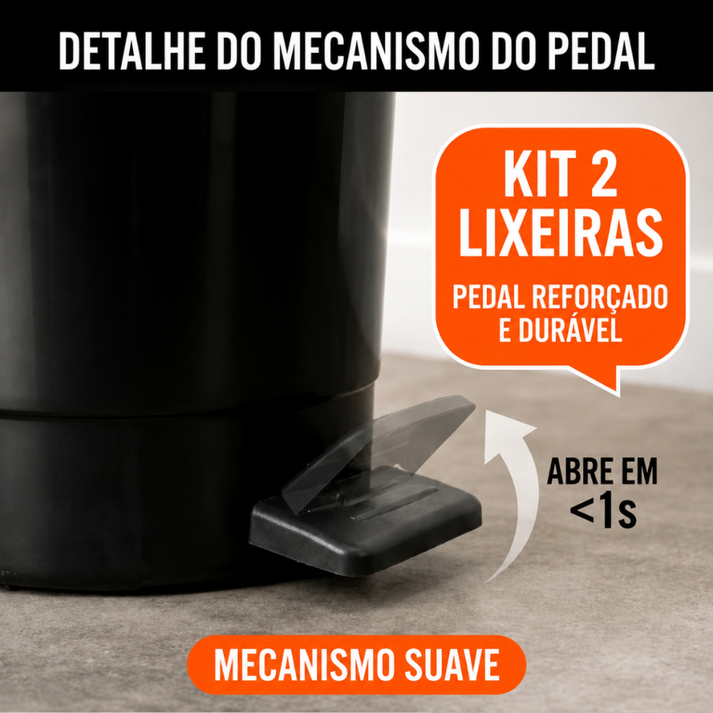 Kit 2 Lixeiras Redondas Com Pedal 7l Litros Preta Cozinha Banheiro Lavanderia Escritório — imagen 2