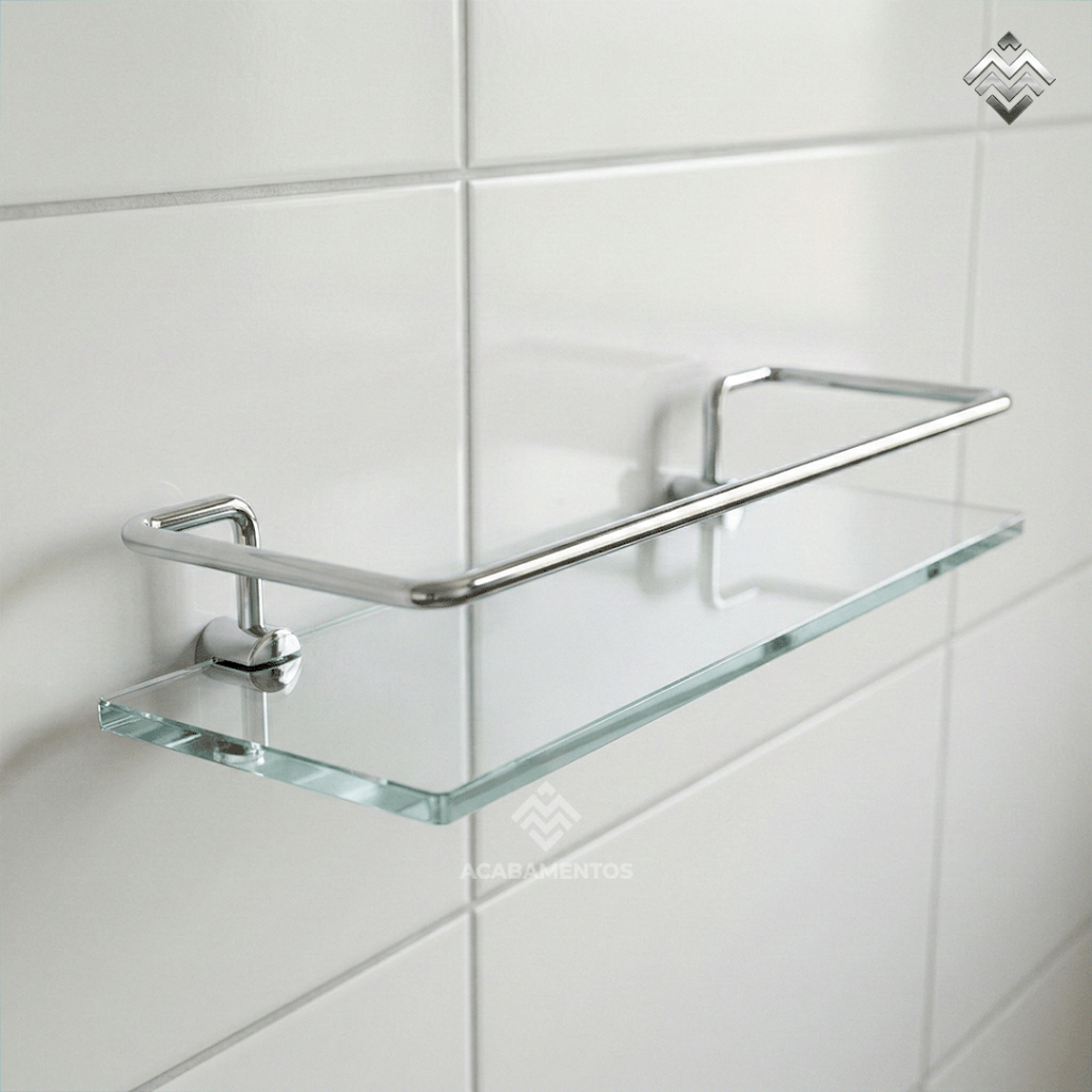 Kit 2 Porta Shampoo Suporte de Banheiro Reto Vidro Temperado 30cm Prateleira Organizador