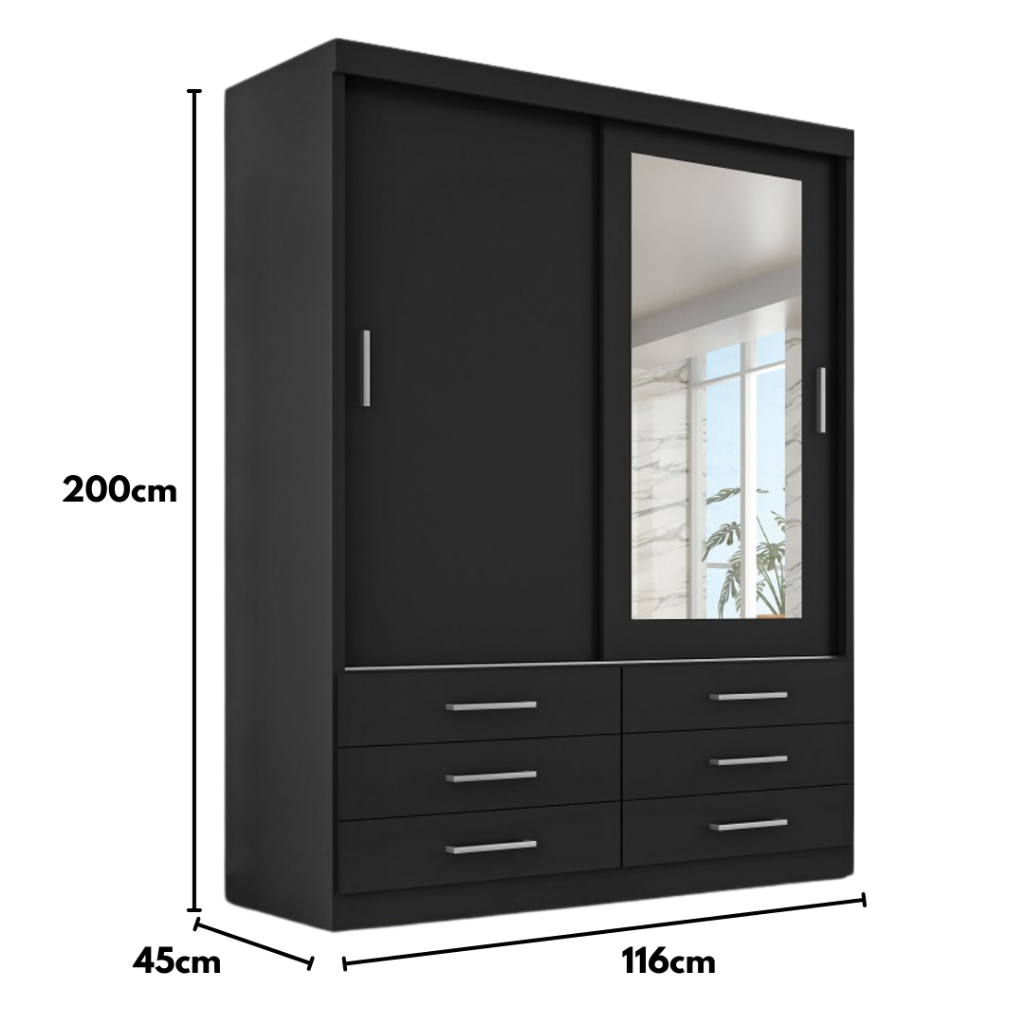 Guarda Roupa Solteiro Capri 2 Portas 6 Gavetas Com Espelho — imagen 6