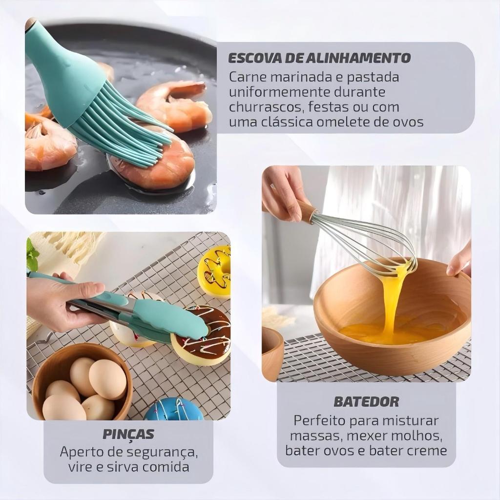KIT de Utensílios Para Cozinha em Silicone e Bambu 12 Peças — imagen 8