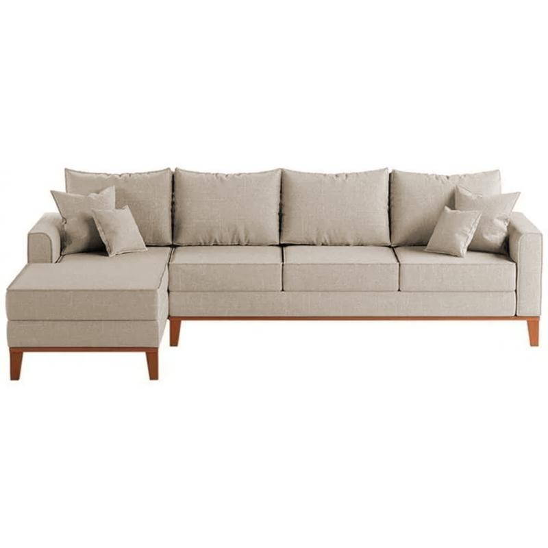 Sofá 4 Lugares Beny com Chaise Esquerdo Linho Bege — imagen 2