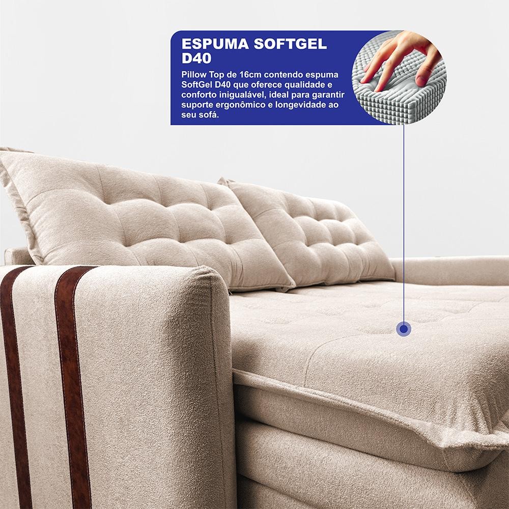 Sofá Baú Sem Caixa Retrátil 1,60m SoftGel Petit Boucle Bege Claro Cama inBox — imagen 2