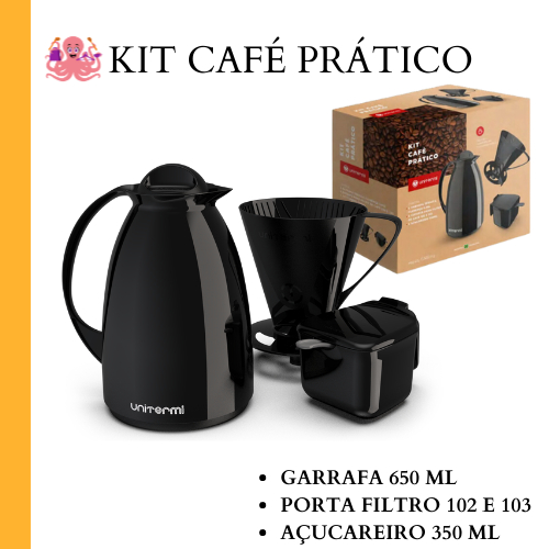 Kit Garrafa Temica Cafe 650ml Açucareiro Suporte Para filtro 102 e103 Unitermi Kit Cafe Pratico — imagen 2