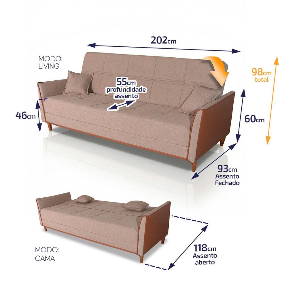 Sofá Cama Sérvia 2,00m Bege Bouclê - King House — imagen 2