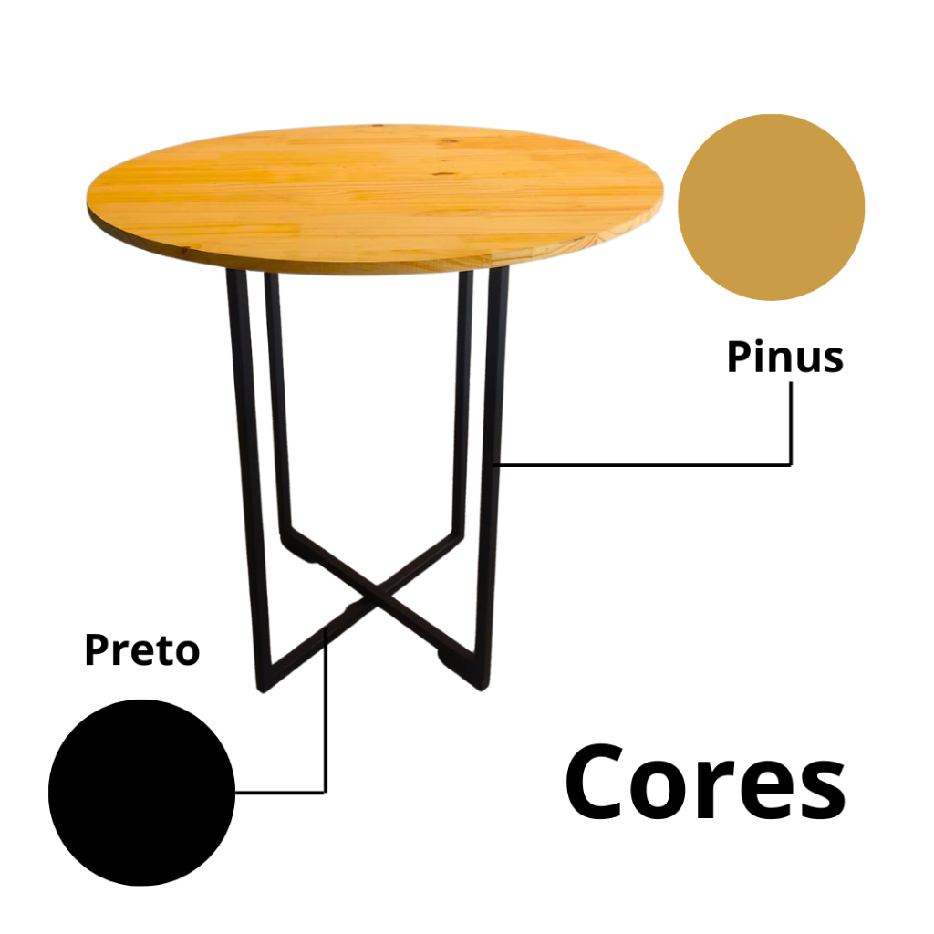 Mesa De Jantar Redonda Para 4 Lugares Cadeiras - Estilo Industrial De Ferro Com Tampo Maciça Pinus Lar Gourmet — imagen 2