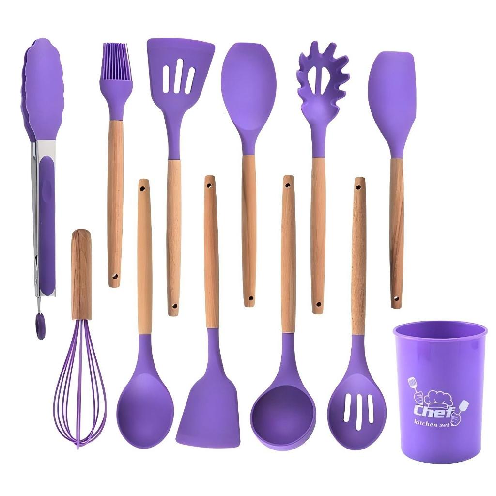 KIT de Utensílios Para Cozinha em Silicone e Bambu 12 Peças — imagen 6