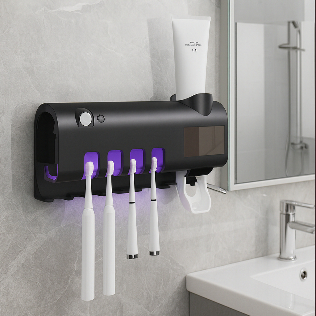 Porta Escova de Dentes UV com Dispenser de Pasta Dental Suporte Banheiro Sem Furar — imagen 8