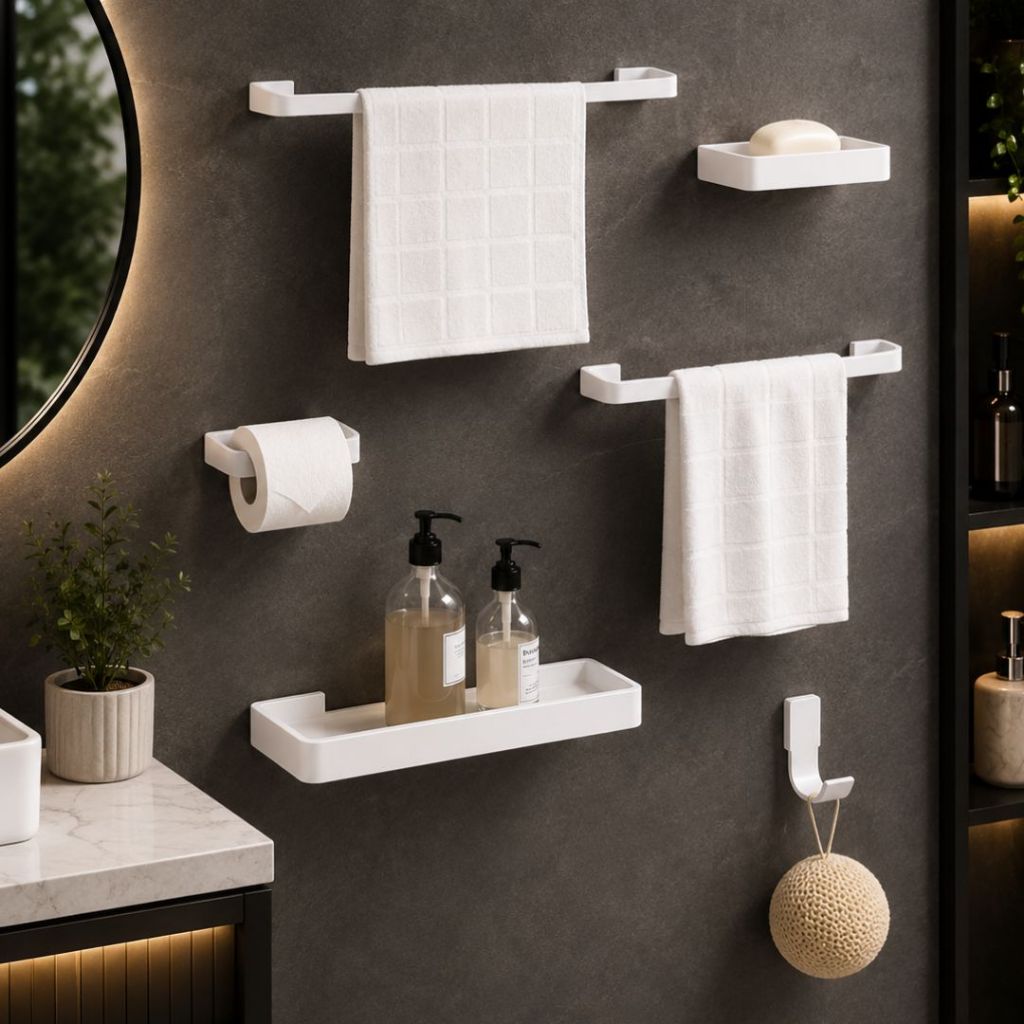 Kit Acessórios Para Banheiro Lavabo 6 Peças Toalheiro Inox Premium Suporte Parede Luxo Preto Cromado — imagen 2