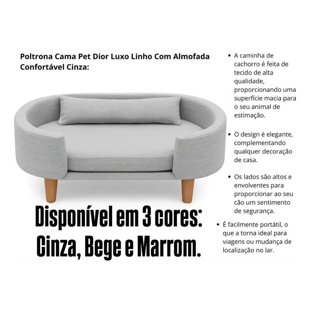POLTRONA SOFÁ CAMA PET LUXO Linho e Veludo Com Almofada, ESPAÇOSA 90CM - Ideal para cães e gatos. — imagen 3