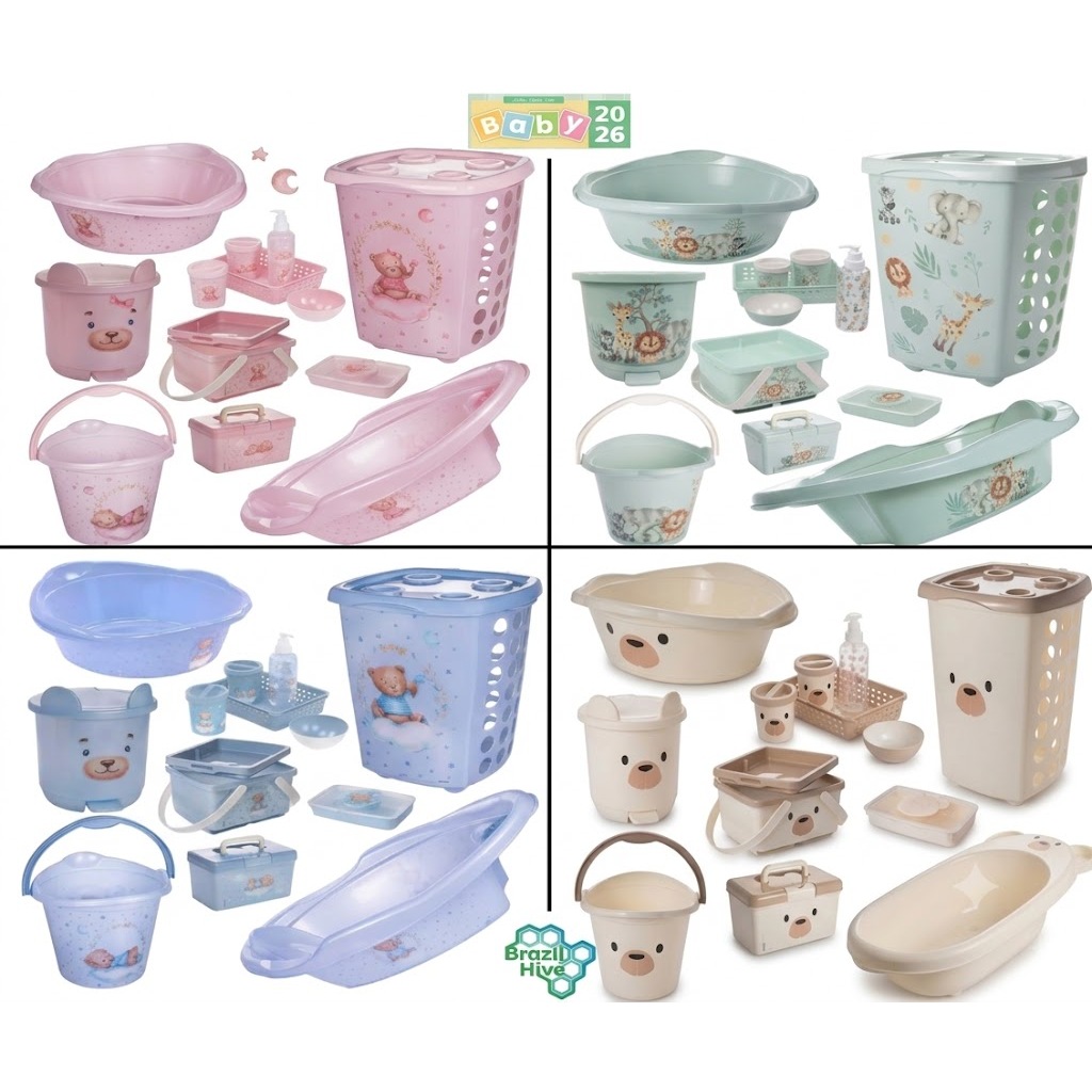 KIT BEBÊ CESTO INFANTIL BANHEIRA BACIA BALDE LIXEIRA KIT TROCADOR KIT HIGIENE PLASÚTIL LUXO — imagen 3