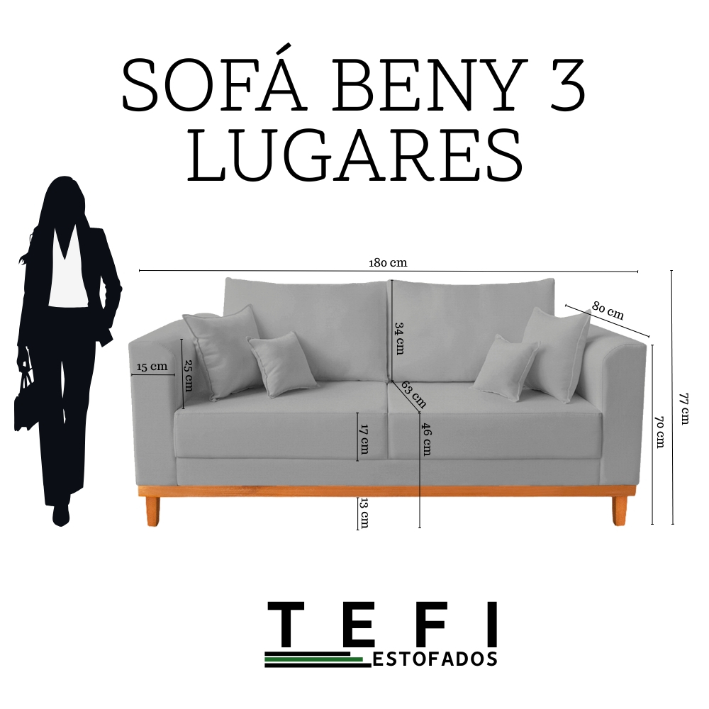 Sofá 3 Lugares Retro Sala de Estar Beny Linho Cinza Ilumini Deccor — imagen 8