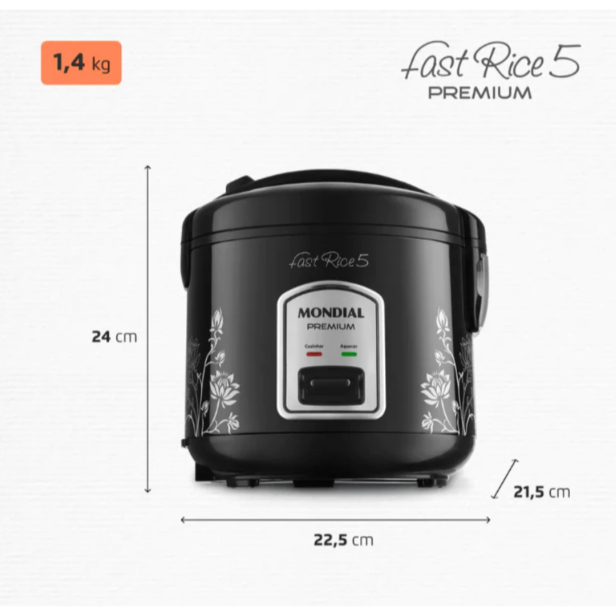 Panela de Arroz Elétrica Mondial 5 Xícaras NPE-08 127V ou 220V Antiaderente com Cozimento a Vapor Preta — imagen 8