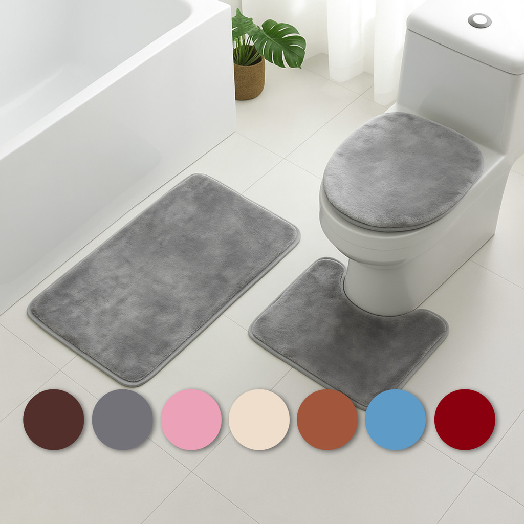 Kit Jogo 3 Peças Tapete Banheiro Premium Estampas Toque Macio Peluciado Antiderrapante Várias Cores — imagen 6