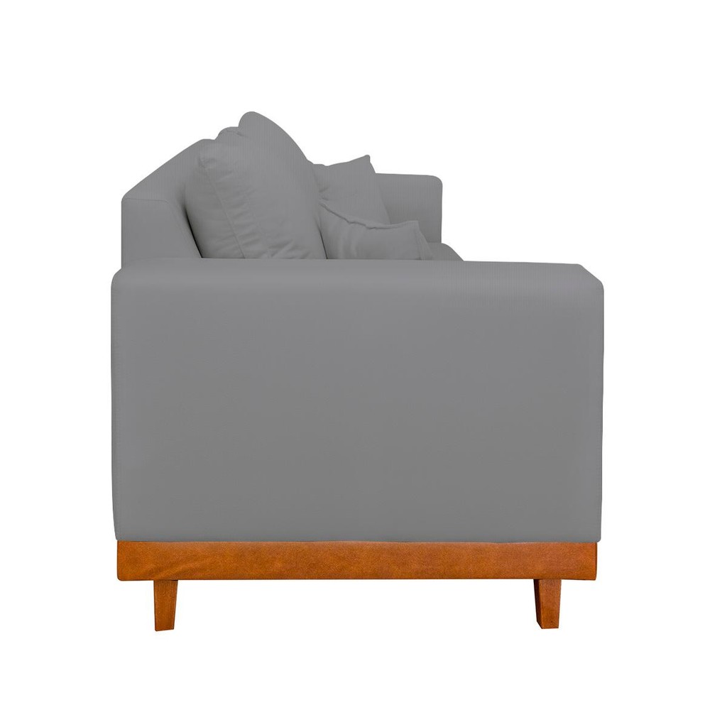 Sofá 3 Lugares Living Com Base Madeira Linho Balaqui Decor — imagen 6