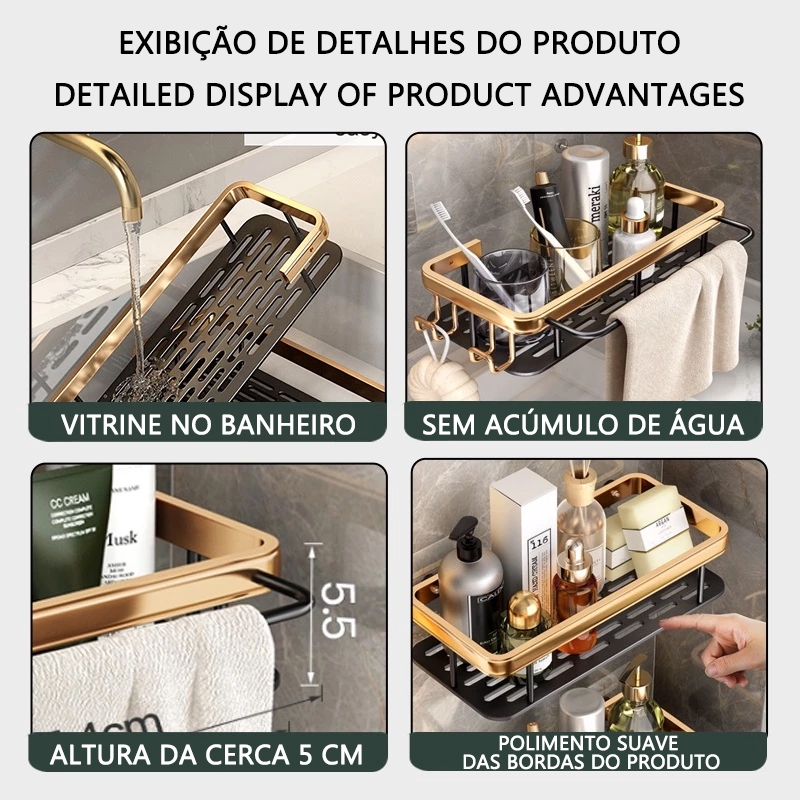 ouro Suporte De Shampoo Prateleiras De Banheiro Sem Furo — imagen 3