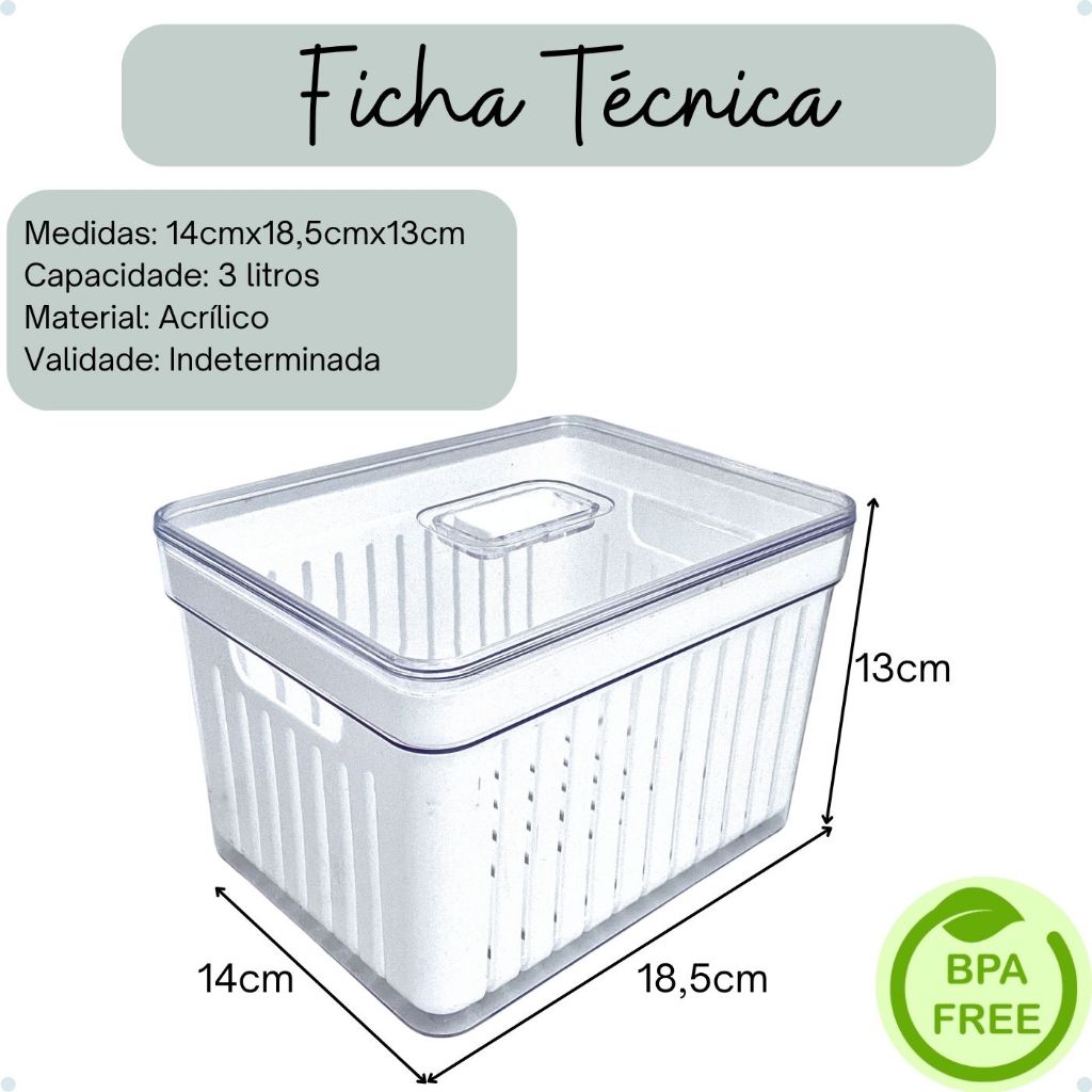 Kits Organizadores De Geladeira Clear Com Tampa E Cesto Drenagem — imagen 5