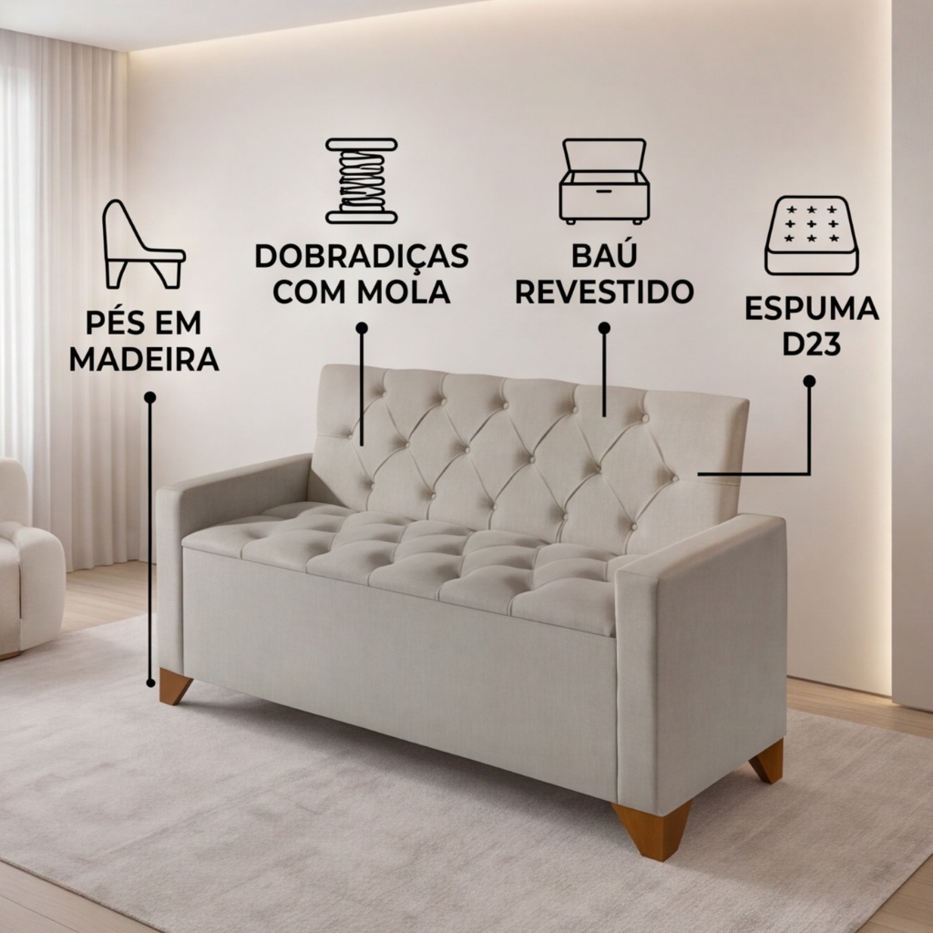 Sofá Banco Divã Recamier Baú Califórnia 1,20m Moderno Luxo Recepção Quarto Confortavel Luxo — imagen 2