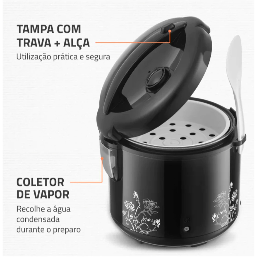 Panela de Arroz Elétrica Mondial 5 Xícaras NPE-08 127V ou 220V Antiaderente com Cozimento a Vapor Preta — imagen 6