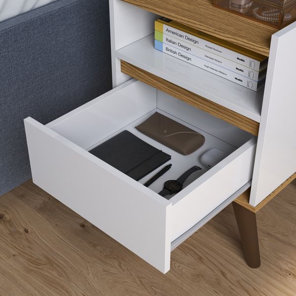Conjunto Mesa De Cab Com Gaveta + Cabeceira Estofada Box Para Cama Queen KELLY E KIT TED BRA/FREIJÓ — imagen 4