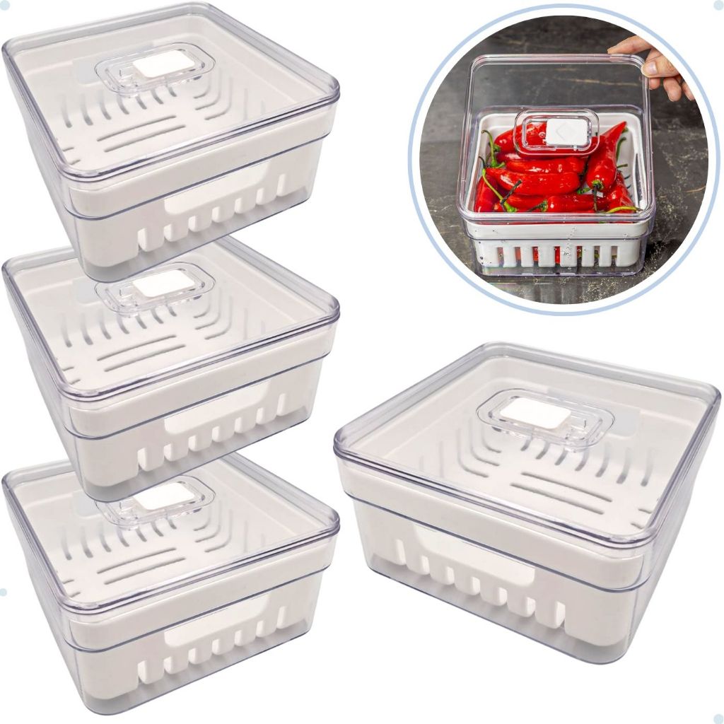 Kits Organizadores De Geladeira Clear Com Tampa E Cesto Drenagem — imagen 3
