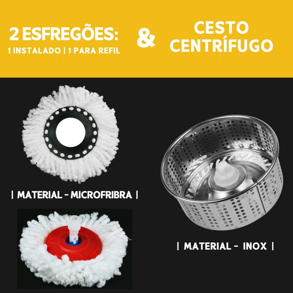 Mop Girátorio Cleaner Profissional – Balde com Centrífuga 14L + Refil Duplo e Cabo Reforçado - MN — imagen 5