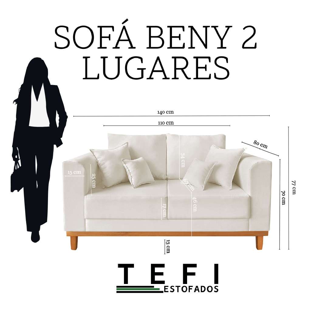 Sofá Sala de Estar 02 Lugares Beny Linho Recepção — imagen 7