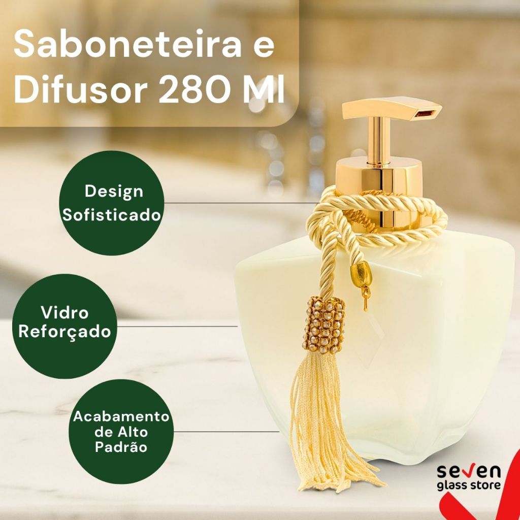 Kit Banheiro Vidro Estrela Degrade Branco Porta Sabonete Liquido e Difusor C/ Bandeja Luxo — imagen 5