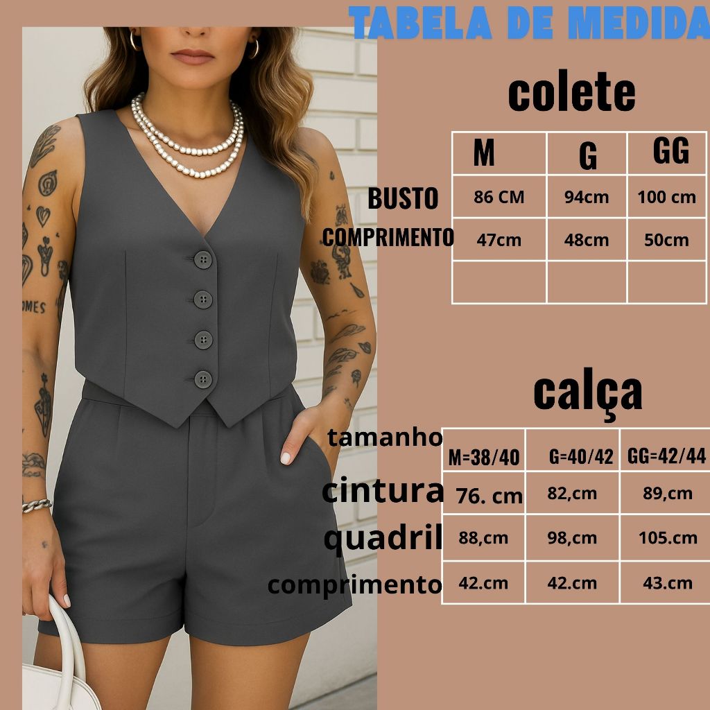 CONJUNTO FEMININO SHORT E COLETE  SOCIAL EN ALFAIATARIA  LOOK LEVE e  ESTILOSO — imagen 6