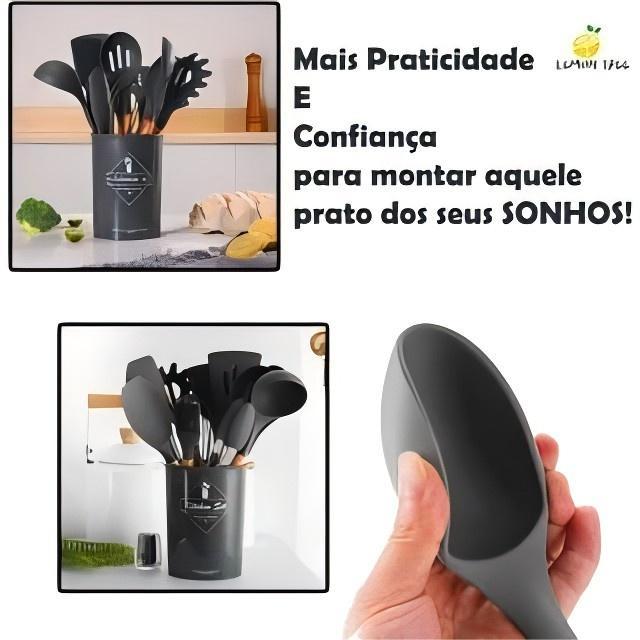 KIT de Utensílios Para Cozinha em Silicone e Bambu 12 Peças — imagen 5