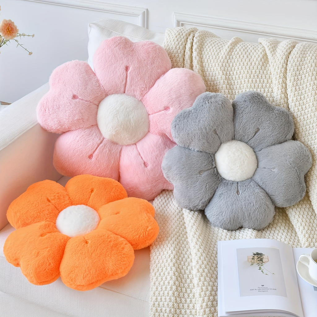Almofada Macia De Pelúcia Com Flor De Margarida-Decorativa Aconchegante Para Cama E Sofá , Branco/Rosa , 13.7 Polegadas — imagen 4