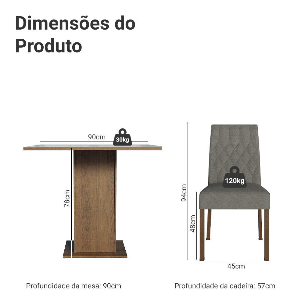 Conjunto Sala de Jantar Mesa Tampo de Vidro 4 Cadeiras Rustic/Cinza/Silver Anaju Madesa — imagen 3